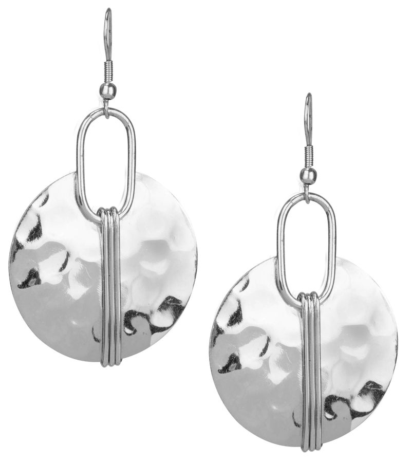SPUNKYsoul Boho Earrings for Women Gold Silver Copper Dangle Oval or Round Ethnic Trendy Western Hammered Handmade Jewelry (Silver Round) - Image 1